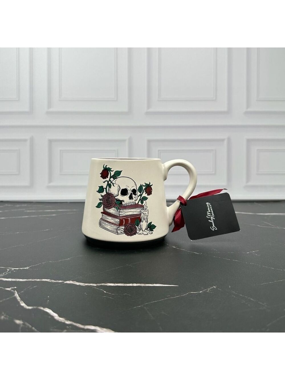 Sunday Morning Ceramics Mug with Skull, Books, and Roses Design Coffee Cup
